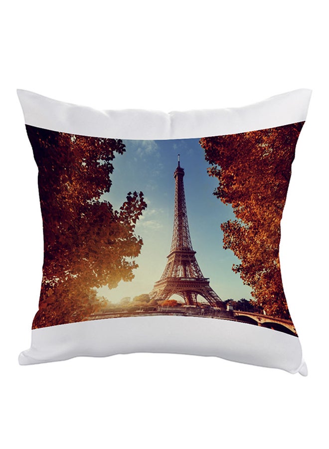 وسادة من البوليستر بطبعة برج إيفل بباريس بني/أزرق/أبيض 40x40سم