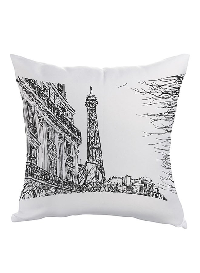وسادة نوم من البوليستر بطبعة رسمة مجردة لبرج إيفل في باريس أسود/ أبيض 40x40سم