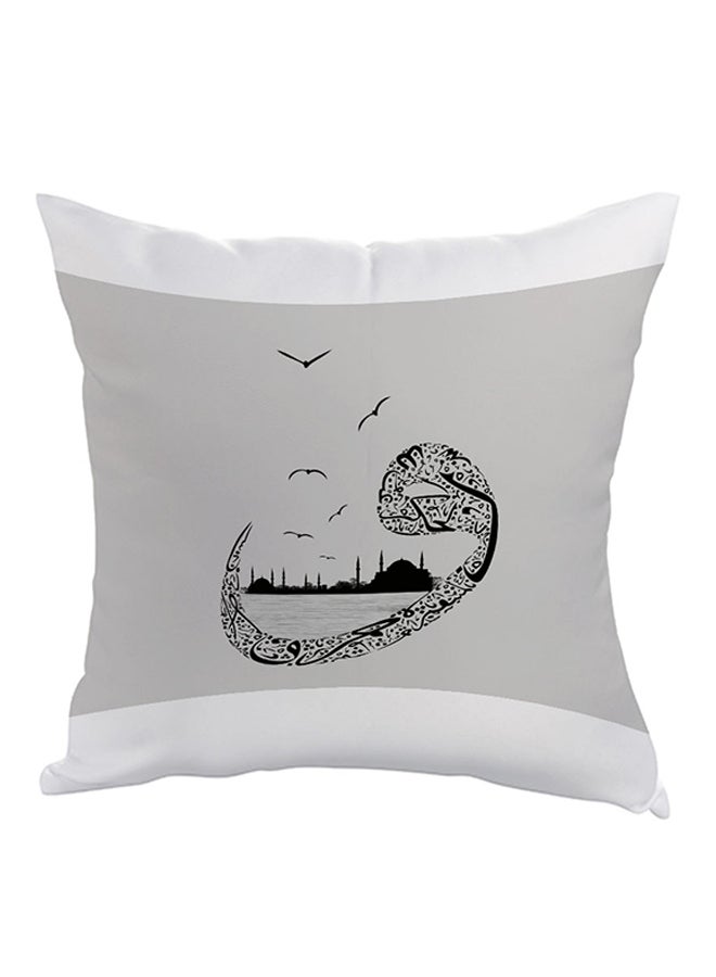 Arabic Letters Printed Pillow White/Grey/Black 40x40cm