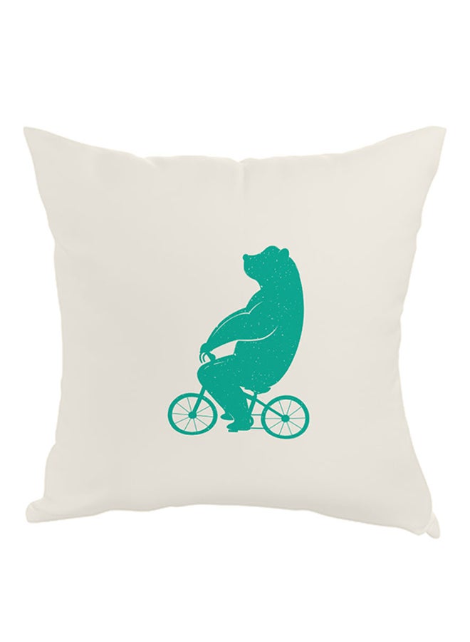 Bear Driving A Bicycle Printed Pillow Green/White 40x40cm