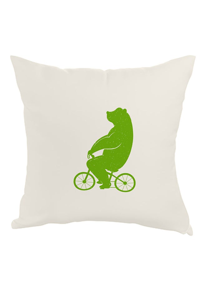 Decalac Bear Driving A Bicycle Printed Pillow White/Green 40x40cm