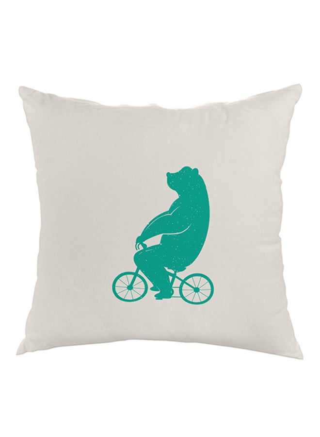 ديكالاك وسادة مطبوع عليها دب يقود دراجة أبيض/أخضر 40x40سم