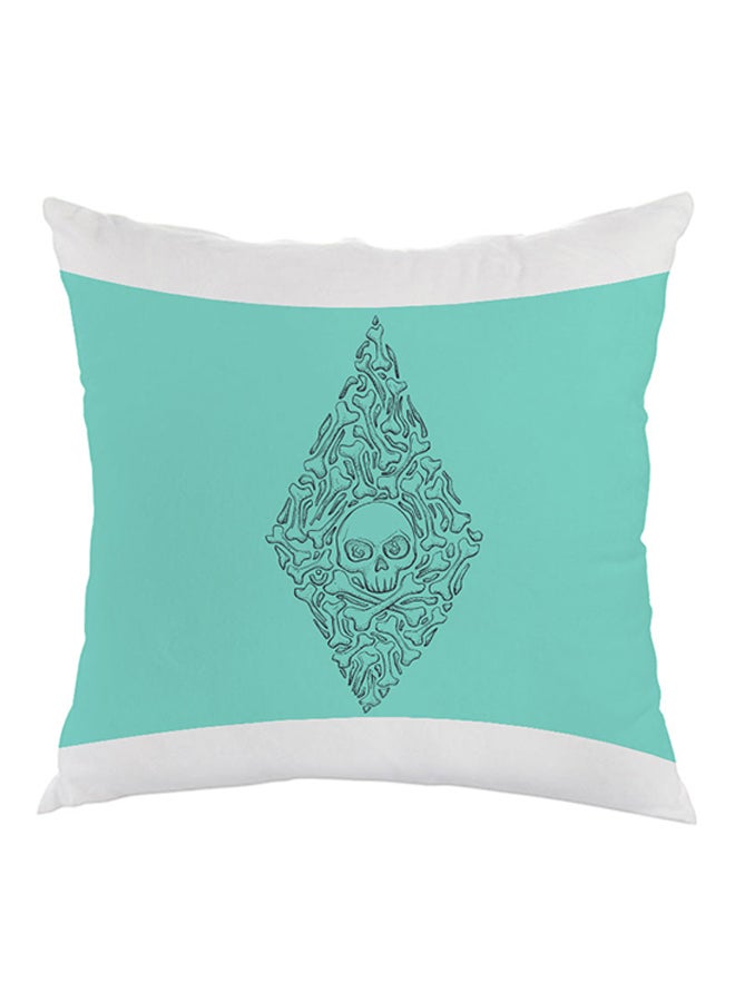 وسادة مطبوع عليها رسمة جمجمة وعظام أخضر / أبيض / أسود 40x40سم
