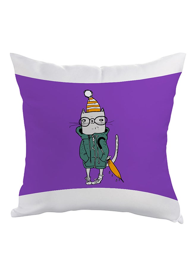 ديكالاك وسادة صغيرة مزينة برسمة كرتونية لقطة بنفسجي/ أبيض/أخضر 40x40سم
