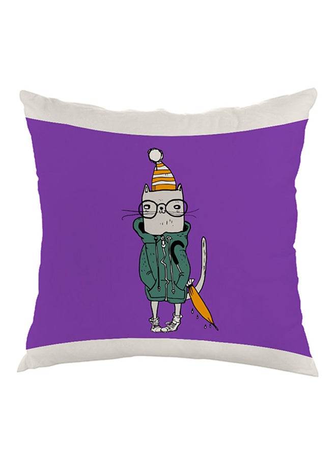 Cartoon Drawing Cat Printed Pillow Purple/White/Yellow 40x40cm