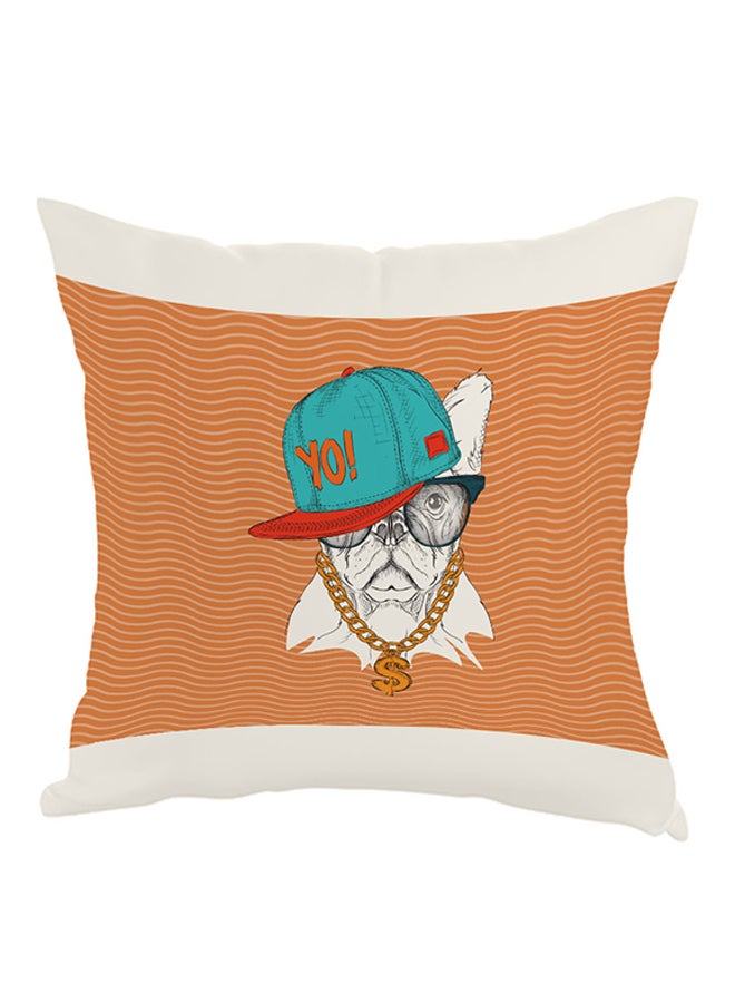 Decalac Cartoon Drawing Dog Printed Pillow Orange/White/Blue 40x40cm