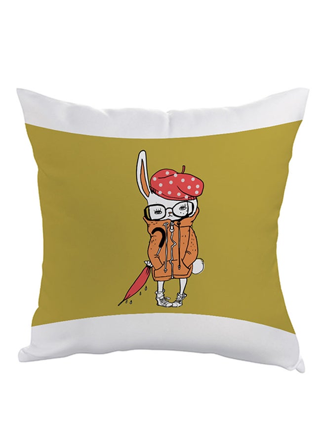 ديكالاك وسادة مطبوع عليها رسمة لشخصية أرنب كارتونية أصفر/ أبيض/ برتقالي 40x40سم