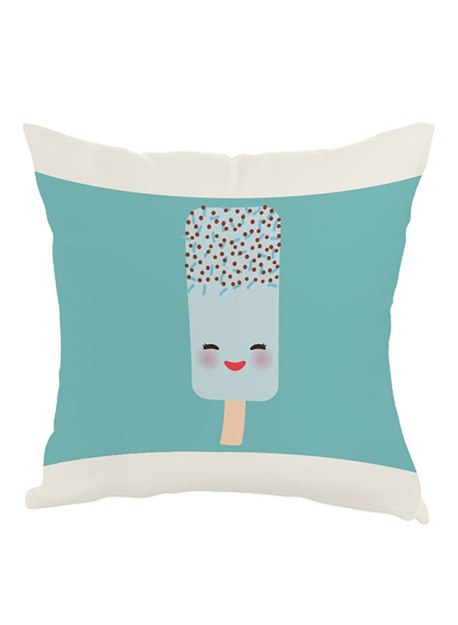 Cartoon Graphic Ice Cream Printed Pillow Blue/White/Brown 40x40cm