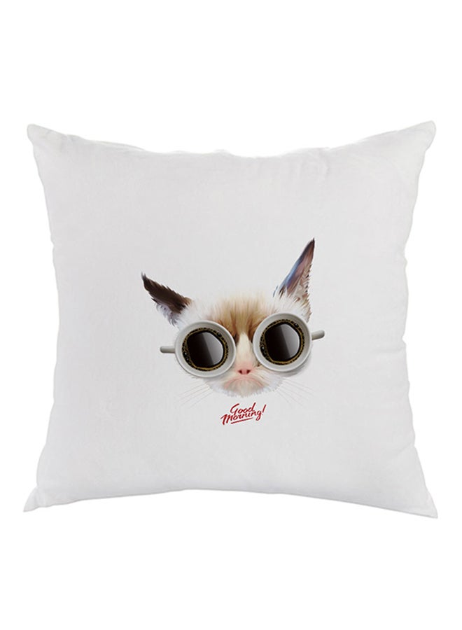Cat Printed Pillow White/Black/Brown 40 x 40cm