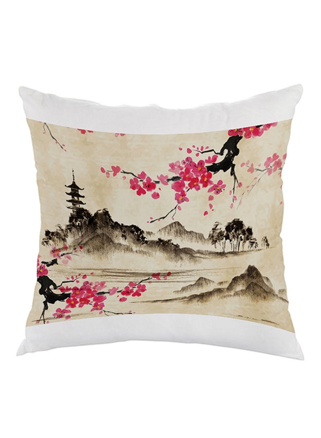 ديكالاك وسادة مطبوع عليها رسمة من الريف الصيني بيج/أبيض/وردي 40x40سم