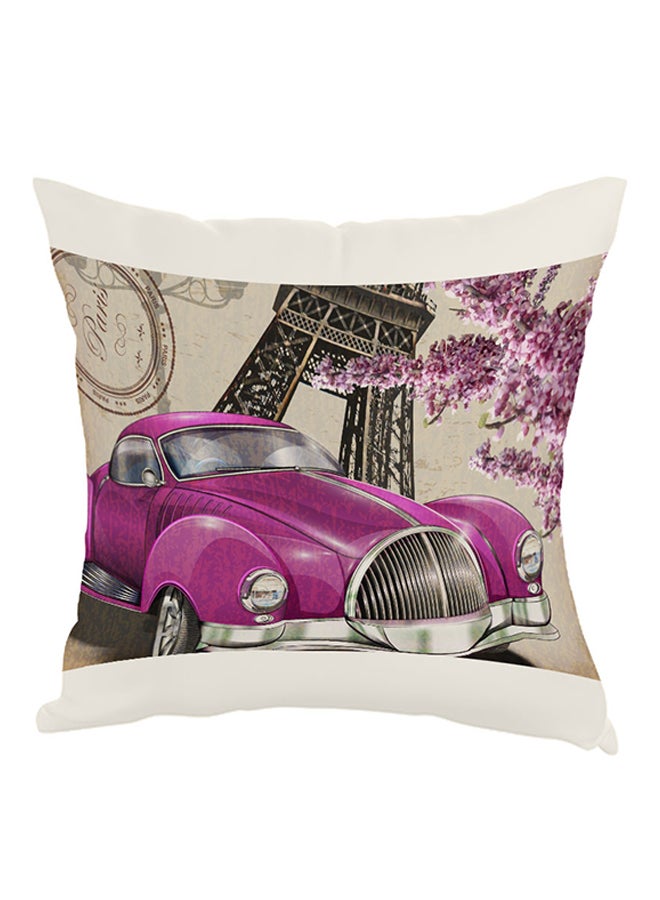 Classic Car Paris Printed Pillow Purple/Beige/Brown 40x40cm