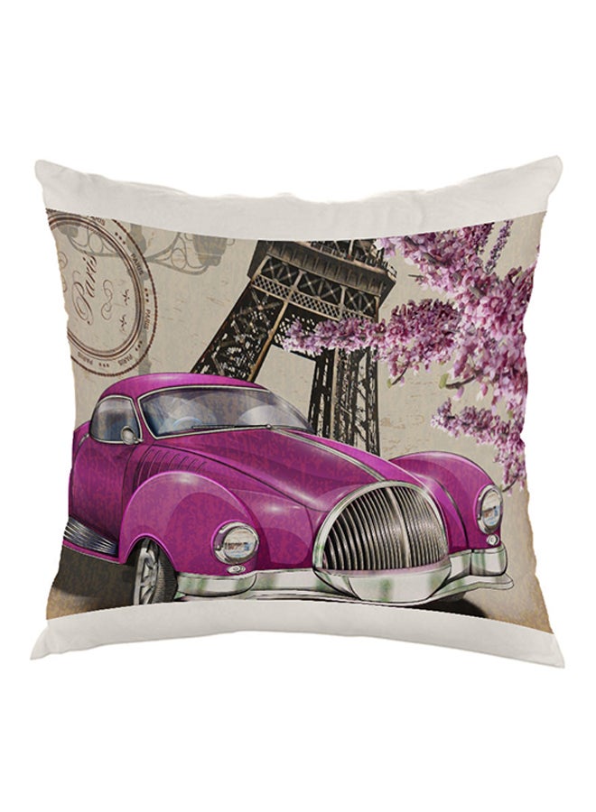 وسادة مطبوع عليها رسمة سيارة كلاسيكية في باريس متعدد الألوان 40 x 40سم