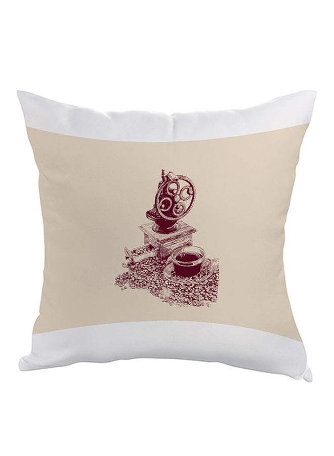 وسادة مطبوع عليها كوفي تايم أبيض/بيج 40x40سم