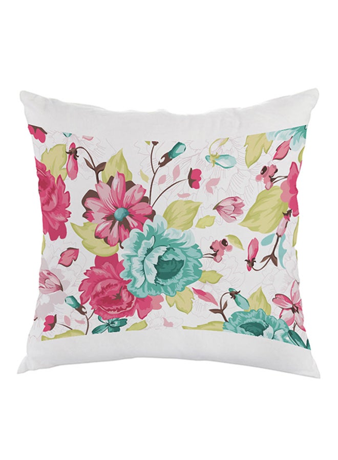 وسادة مطبوع عليها رسمة ورد أبيض/وردي/أخضر 40x40سم