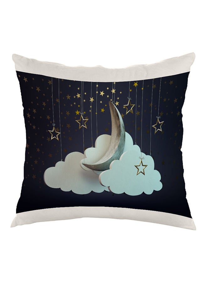 Crescent Of Ramadan Printed Pillow Black/White/Blue 40x40centimeter