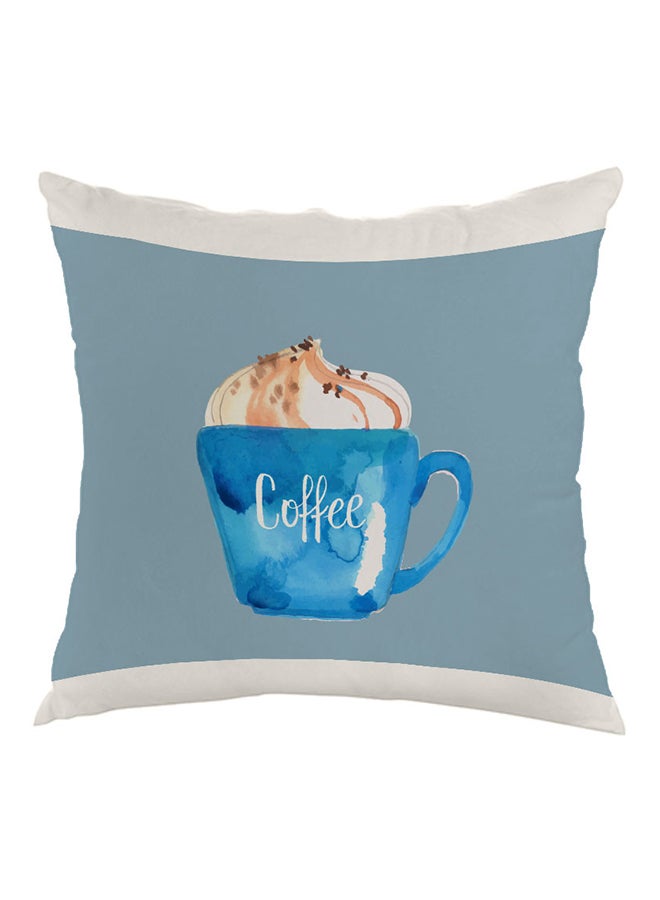 وسادة بطبعة على شكل كوب قهوة برغوة أزرق وأبيض 40x40سم