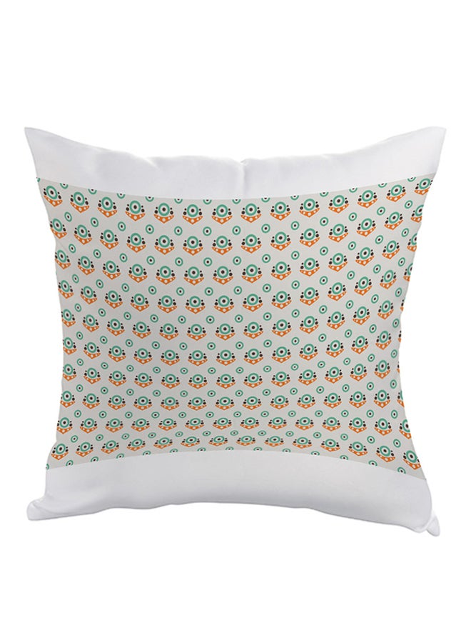 Decorative Drawings Printed Pillow Green/White/Orange 40x40cm