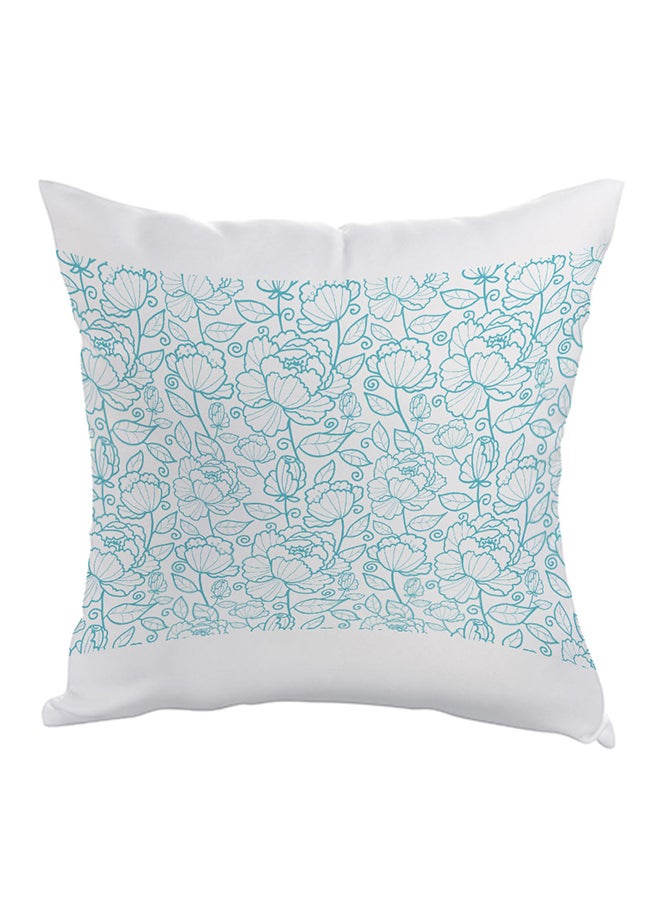Flower Motifs Printed Pillow Blue/White 40x40cm