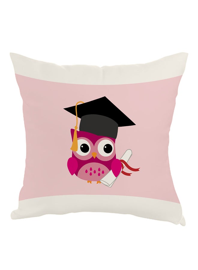 ديكالاك وسادة مطبوع عليها رسمة بومة بثياب التخرج وردي / أسود/ أبيض 40 x 40سم