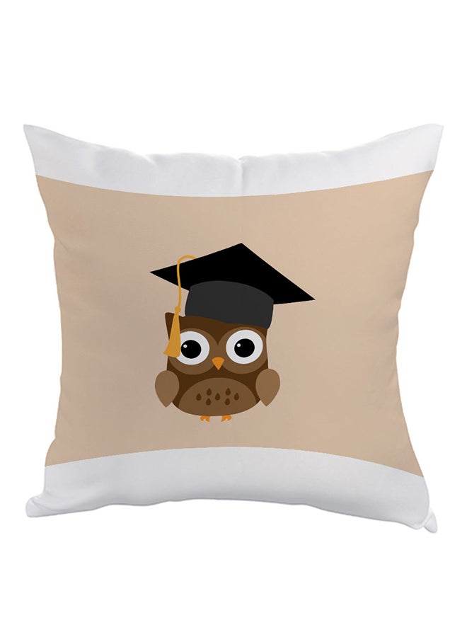ديكالاك وسادة مطبوع عليها رسمة بومة بثياب التخرج بيج/بني/أبيض 40 x 40سم