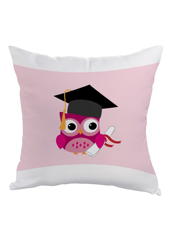 ديكالاك وسادة مطبوع عليها رسمة بومة بثياب التخرج وردي / أبيض / أسود 40 x 40سم
