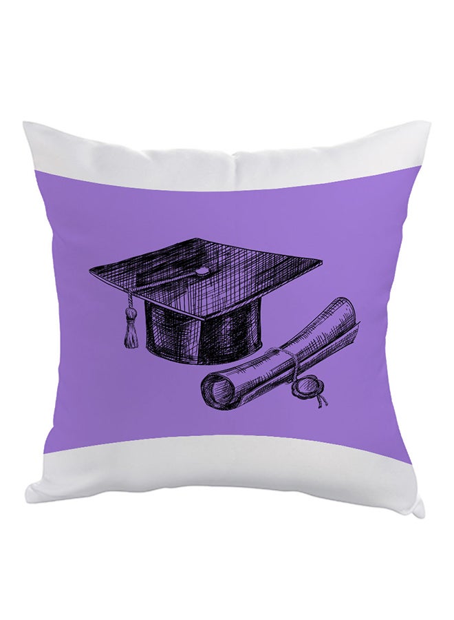 Graduation Day Logo Printed Pillow White/Black/Purple 40 x 40cm