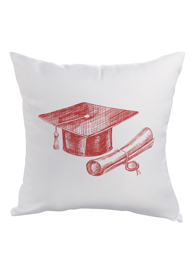 Graduation Day Logo Printed Pillow Red/White 40 x 40cm