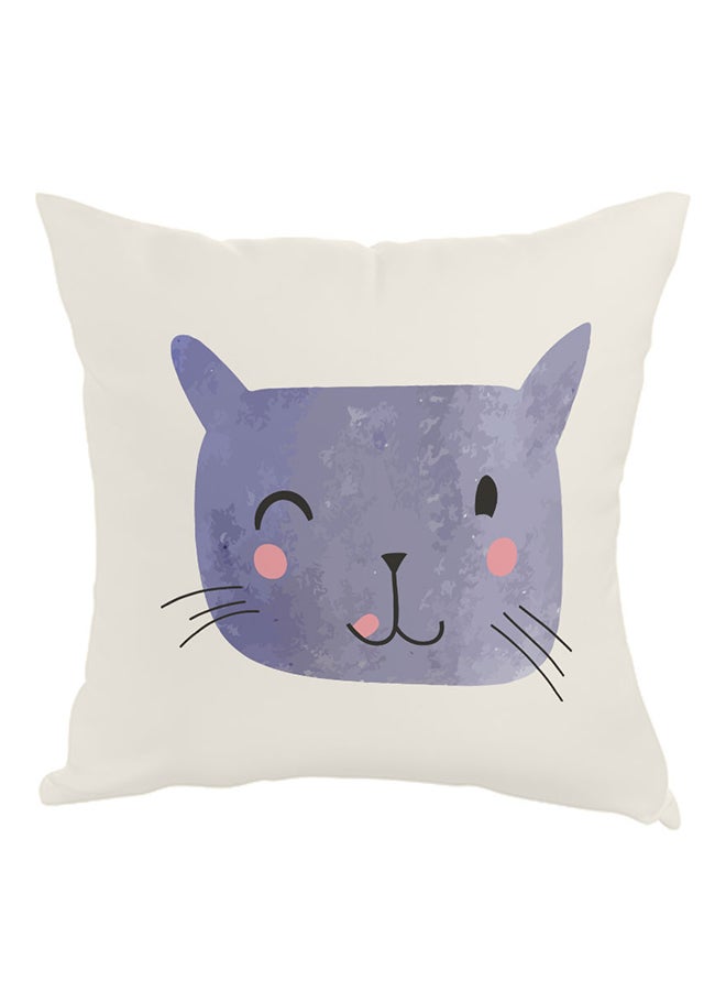 Happy Cat Printed Pillow White/Blue/Black 40 x 40cm
