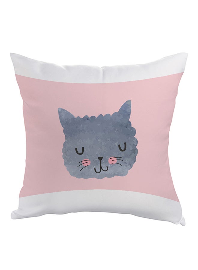 Happy Cat Printed Pillow Pink/Grey/White 40 x 40cm