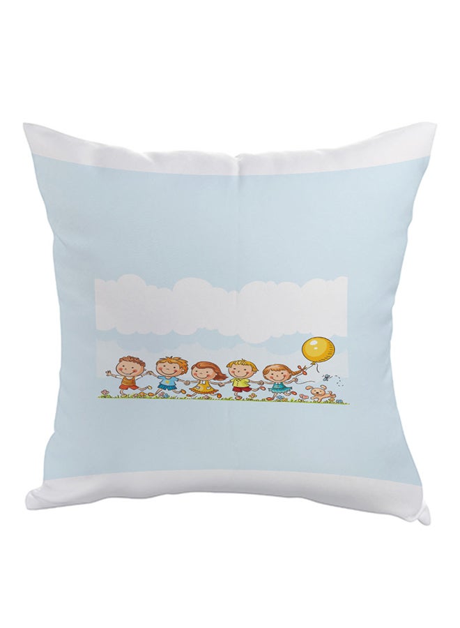 Printed Design Pillow Blue/White/Yellow 40x40cm