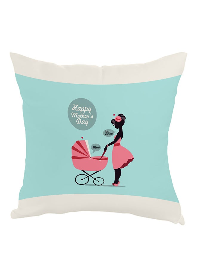 وسادة زينة بنمط يحمل عبارة "Happy Mother's Day" أزرق/ وردي/ أبيض 40x40سم