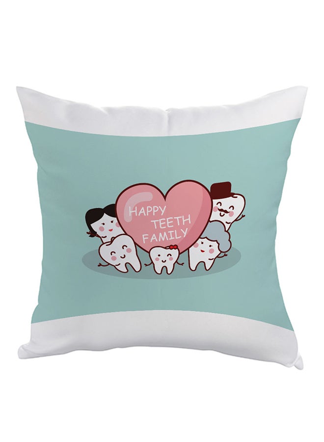 وسادة مطبوع عليها هابي تيث فاملي أزرق/أبيض/وردي 40 x 40سم