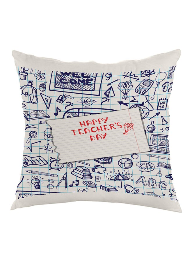 وسادة مطبوع عليها هابي تيتشرز داي أبيض/أزرق/أحمر 40 x 40سم