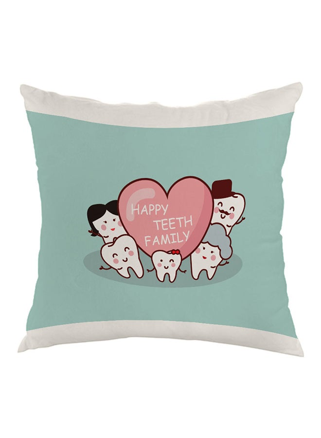 Happy Teeth Family Printed Pillow White/Green/Pink 40 x 40cm