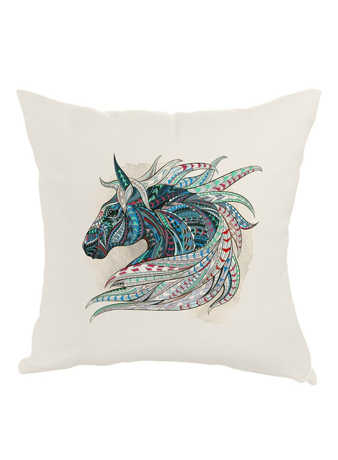 Decalac Horse Drawing Printed Pillow White/Blue/Green 40x40cm