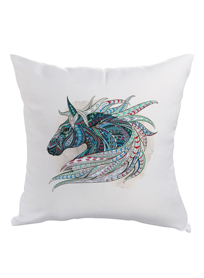 Horse Drawing Printed Pillow White/Blue/Green 40x40cm