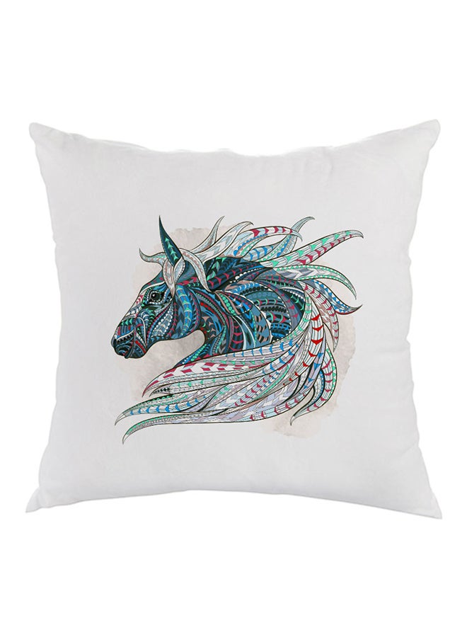 وسادة مطبوع عليها رسمة حصان أبيض/أزرق/أخضر 40x40سم