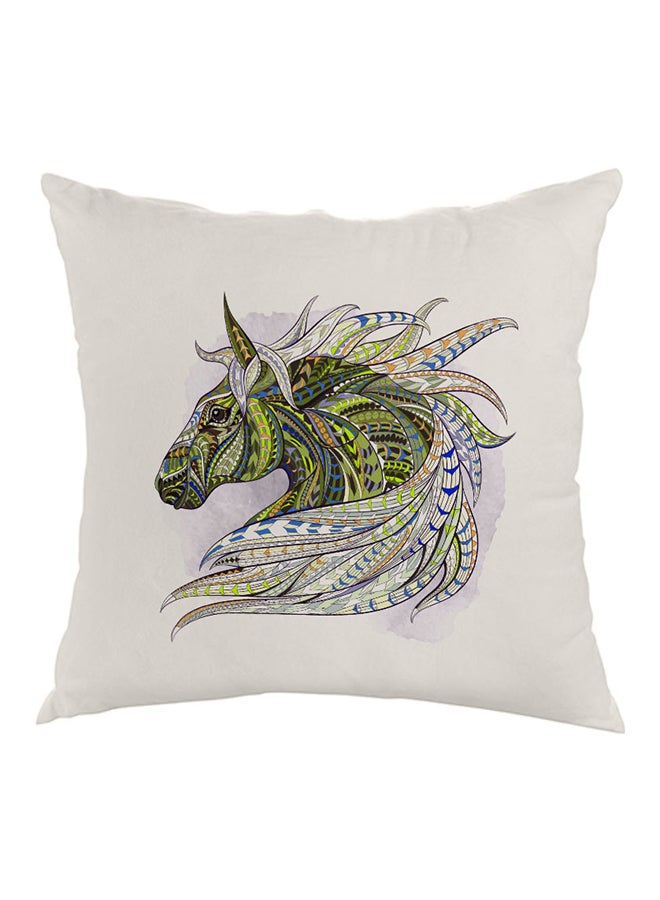 Horse Drawing Printed Pillow White/Green/Blue 40x40cm