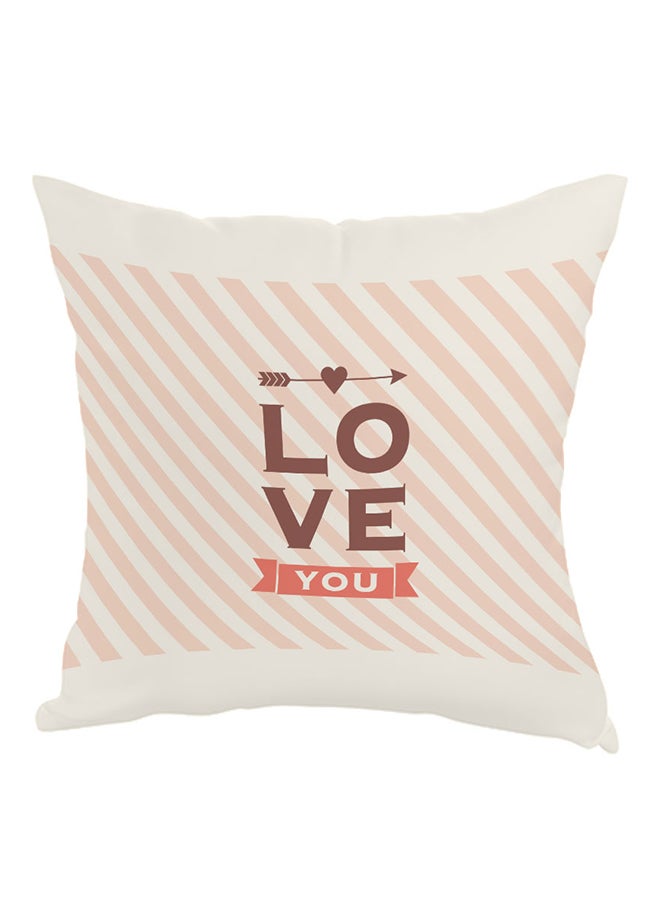 وسادة مطبوع عليها آي لوف يو أبيض / خوخي / بني 40x40سم