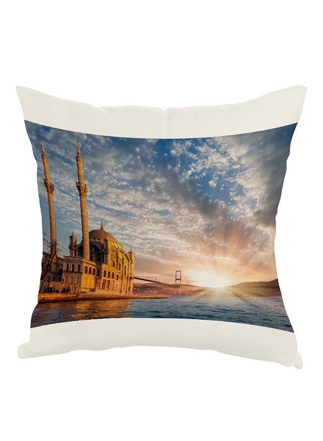 Islamic Mosque Printed Pillow Blue/Gold/White 40 x 40cm
