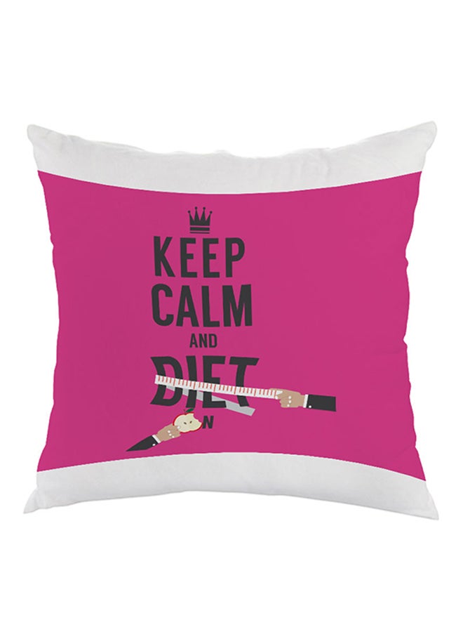 وسادة للزينة بطبعة عبارة "Keep Calm And Diet" وردي / أبيض / أسود 40x40سم