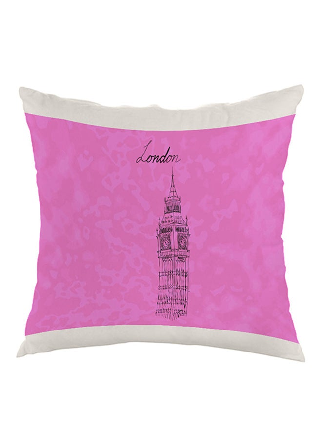 ديكالاك وسادة مطبوعة - معلم ساعة بيغ بن أبيض/وردي/أسود 40 x 40سم