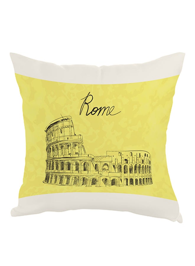 وسادة زينة بطبعة مبنى أثري وكلمة "Rome" أصفر/أسود/أبيض 40x40سم