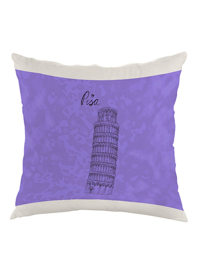 Decalac Landmark Leaning Tower Of Pisa Printed Pillow White/Purple/Black 40 x 40cm