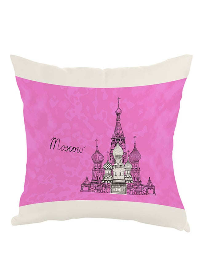 وسادة بطبعة معالم موسكو أبيض/وردي/أسود 40 x 40سم