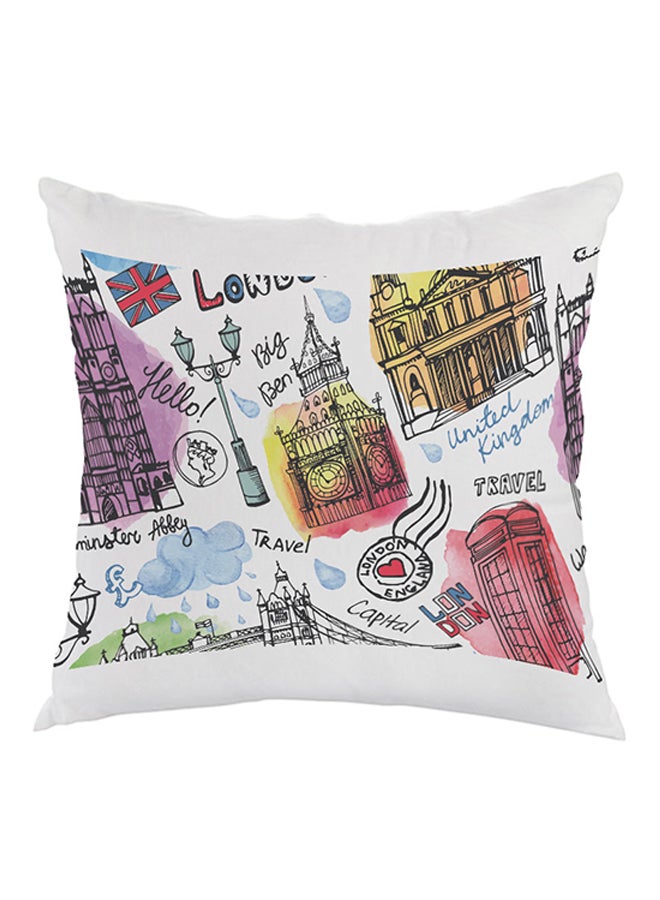 وسادة سرير بطبعة معالم لندن أبيض/أحمر/أزرق 40 x 40سم