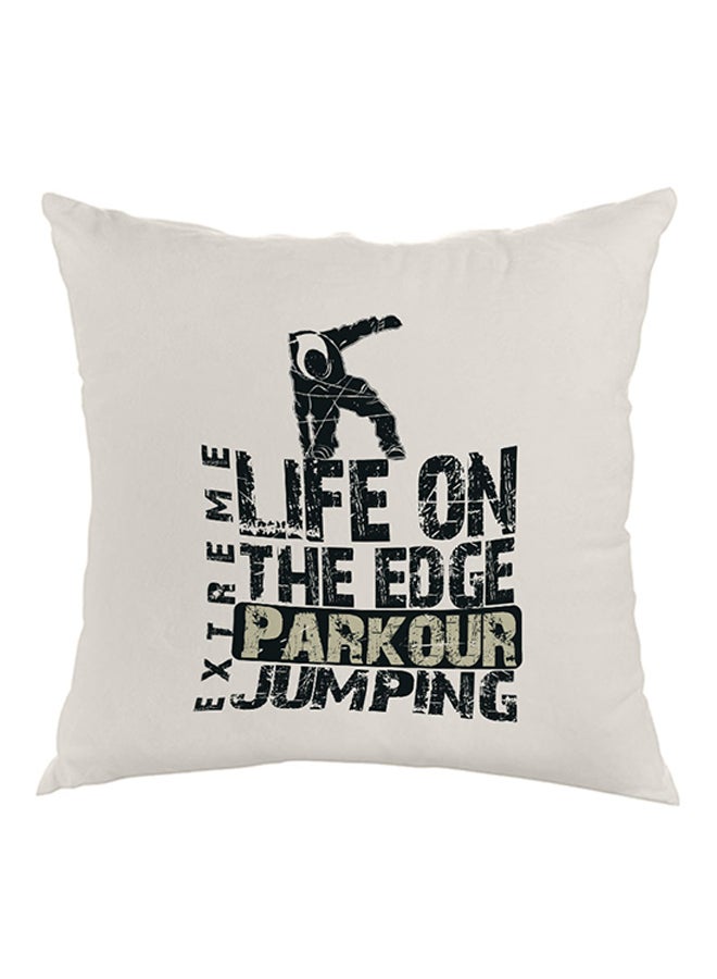 ديكالاك وسادة بطبعة "لايف أون ذا إيدج جامبين" أبيض/ أسود 40 x 40سم