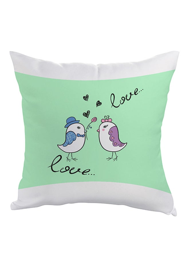 Love Birds Printed Pillow Green/Black/White 40 x 40cm