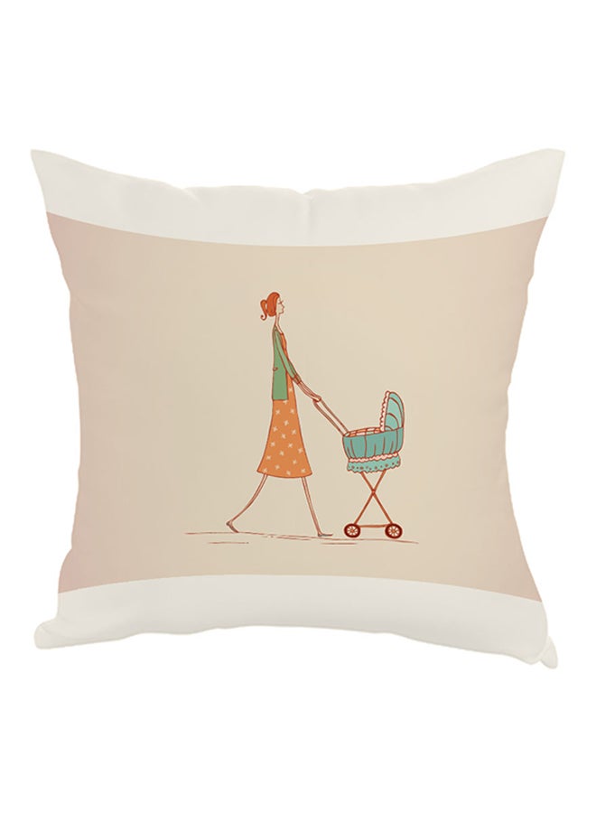 ديكالاك وسادة بطبعة "الأم والطفل" بيج/برتقالي/أزرق 40 x 40سم
