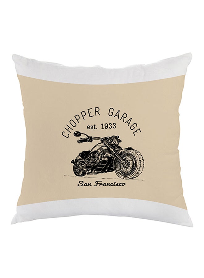 Motorcycle Printed Pillow Beige/Black/White 40 x 40cm